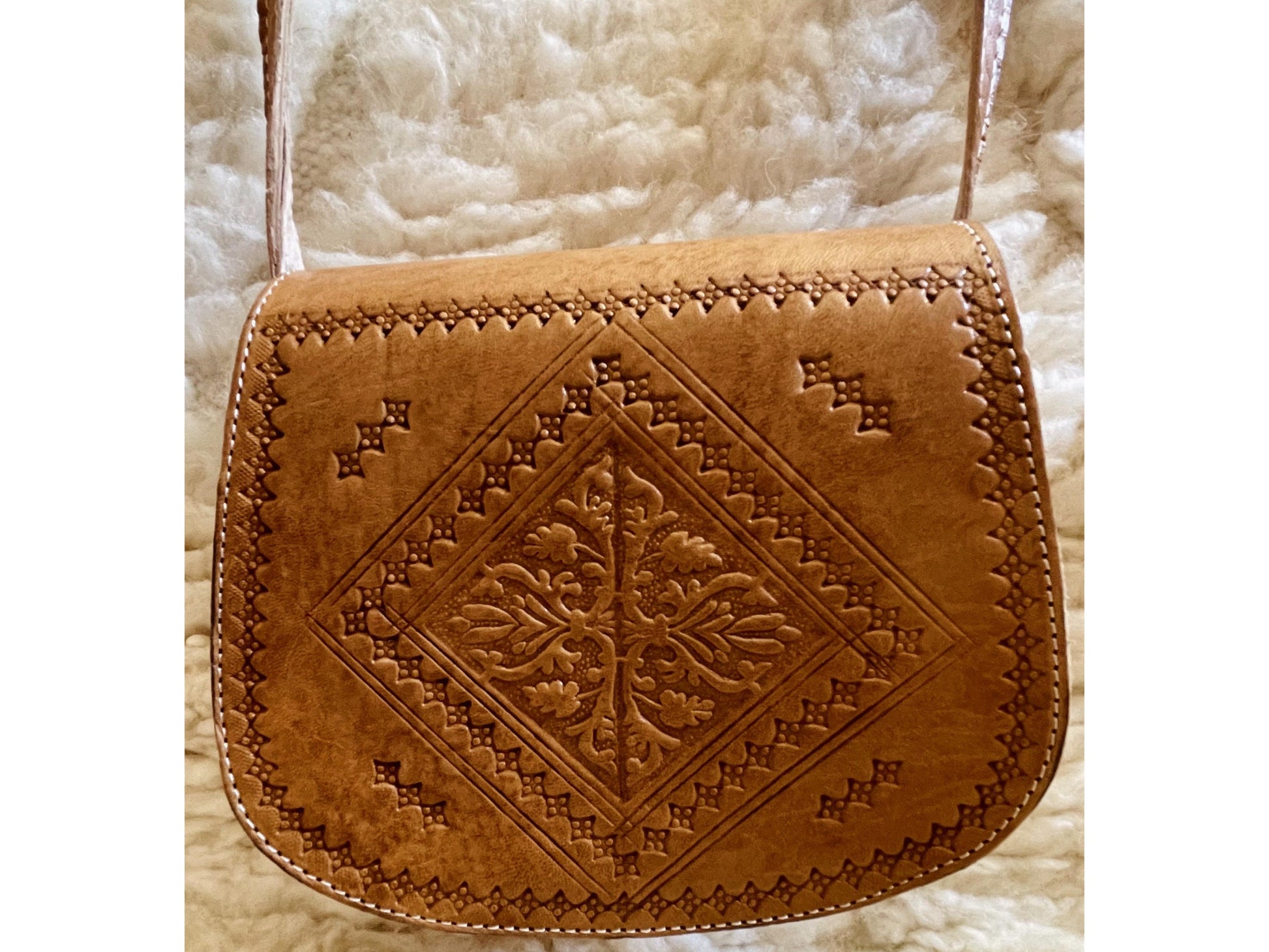 Moroccan Leather Bag, Genuine Leather Crossbody Bag, Moroccan Shoulder Bag, Women'S Leather Bag, Handmade Carved Leather Bag, Brown Boho Bag