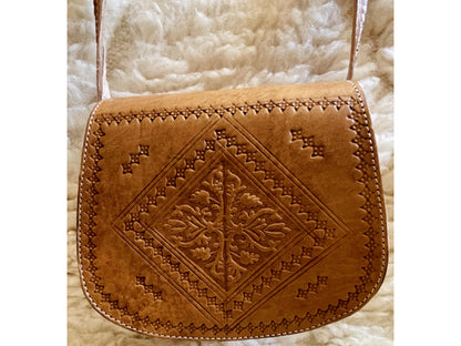 Moroccan Leather Bag, Genuine Leather Crossbody Bag, Moroccan Shoulder Bag, Women'S Leather Bag, Handmade Carved Leather Bag, Brown Boho Bag