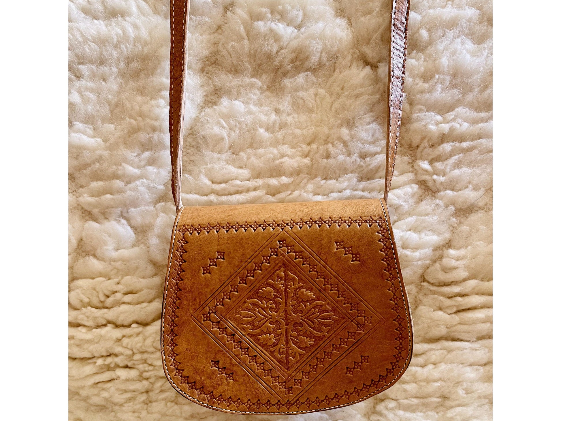 Moroccan Leather Bag, Genuine Leather Crossbody Bag, Moroccan Shoulder Bag, Women'S Leather Bag, Handmade Carved Leather Bag, Brown Boho Bag