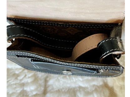 Moroccan Leather Bag, Genuine Leather Crossbody Bag, Moroccan Shoulder Bag, Women'S Leather Bag, Handmade Carved Leather Bag, Black Boho Bag