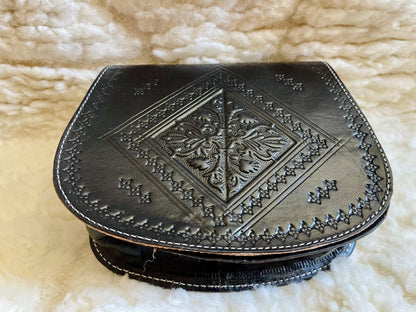 Moroccan Leather Bag, Genuine Leather Crossbody Bag, Moroccan Shoulder Bag, Women'S Leather Bag, Handmade Carved Leather Bag, Black Boho Bag