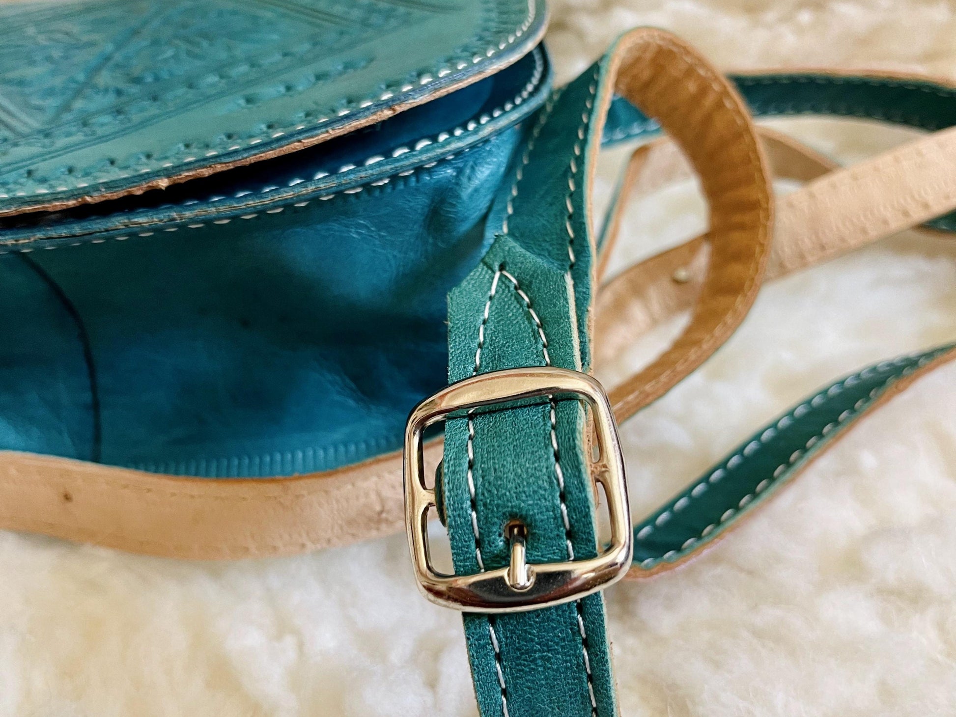Moroccan Leather Bag, Genuine Leather Crossbody Bag, Moroccan Shoulder Bag, Women'S Leather Bag, Handmade Carved Leather Bag, Turquoise Bag