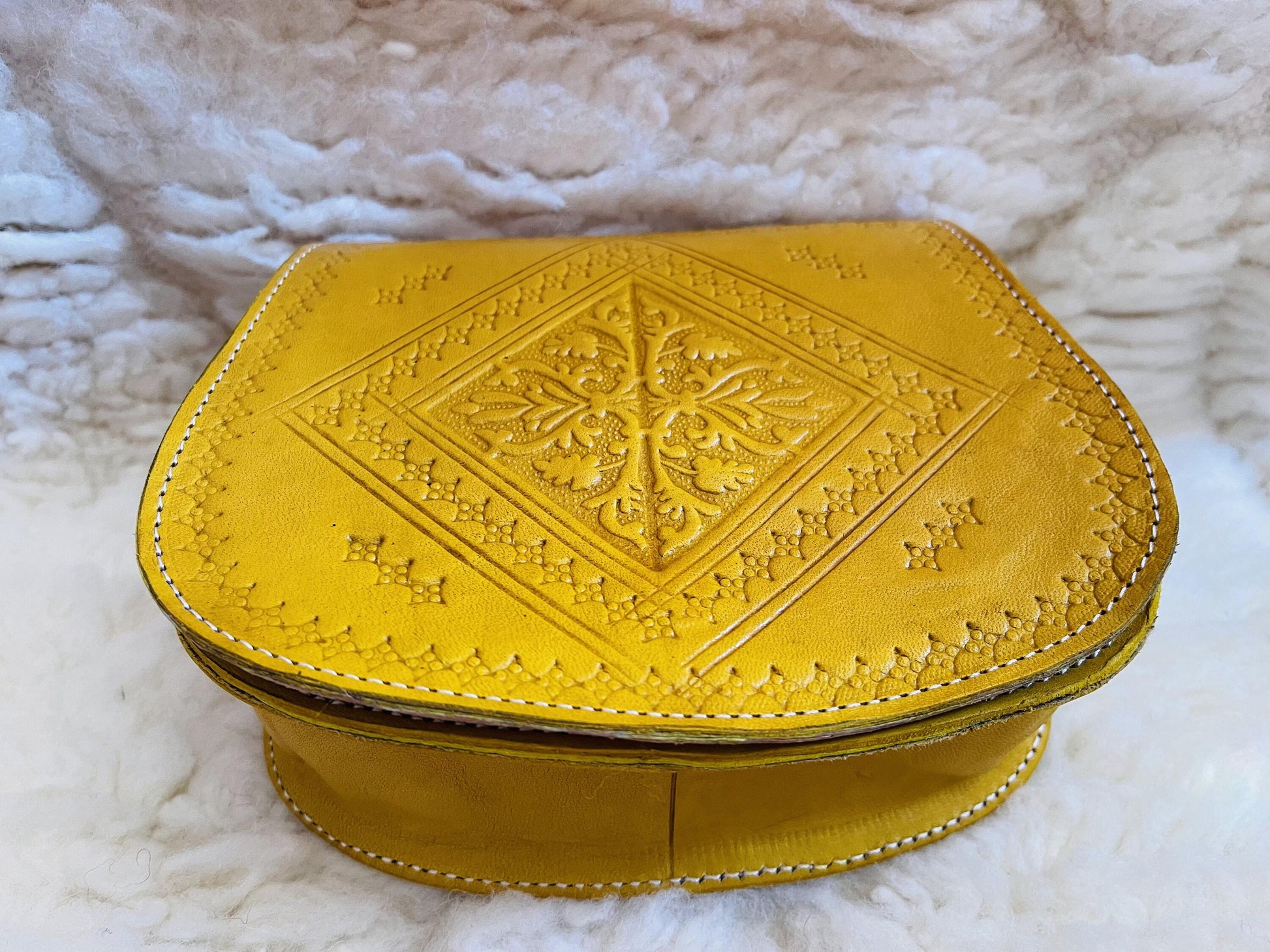 Moroccan Leather Bag, Genuine Leather Crossbody Bag, Moroccan Shoulder Bag, Women Leather Bag, Handmade Carved Leather Bag, Yellow Boho Bag
