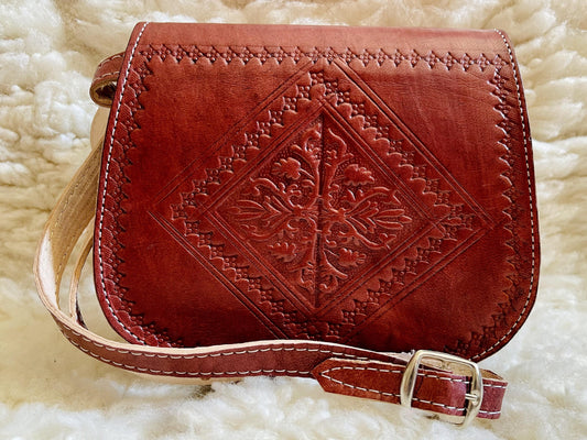 Moroccan Leather Bag, Genuine Leather Crossbody Bag, Moroccan Shoulder Bag, Women Leather Bag, Handmade Carved Leather Bag, Boho Bag