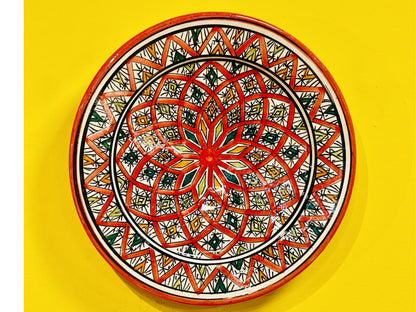 Ceramic Plate, Handmade and Hand-Painted Plate, Home and Deco, Pottery Plate, Red Plate, Moroccan Wall Art, Serving Plate, Dinner Plate