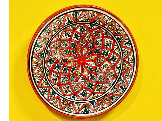 Ceramic Plate, Handmade and Hand-Painted Plate, Home and Deco, Pottery Plate, Red Plate, Moroccan Wall Art, Serving Plate, Dinner Plate