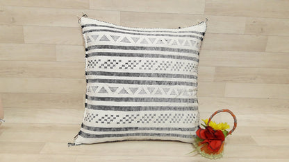 Cactus Silk Pillow Cover, Moroccan Boho Throw Pillow , Hand Woven Berber Pillow, Sabra Cactus Silk Cushion,Home Decor