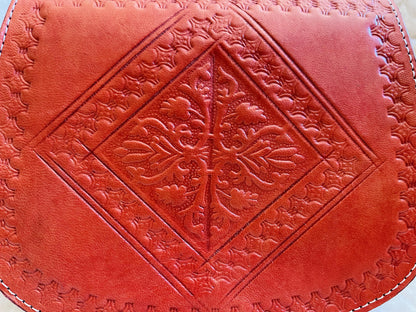Moroccan Leather Bag, Genuine Leather Crossbody Bag, Moroccan Shoulder Bag, Women'S Leather Bag, Handmade Carved Leather Bag, Red Boho Bag