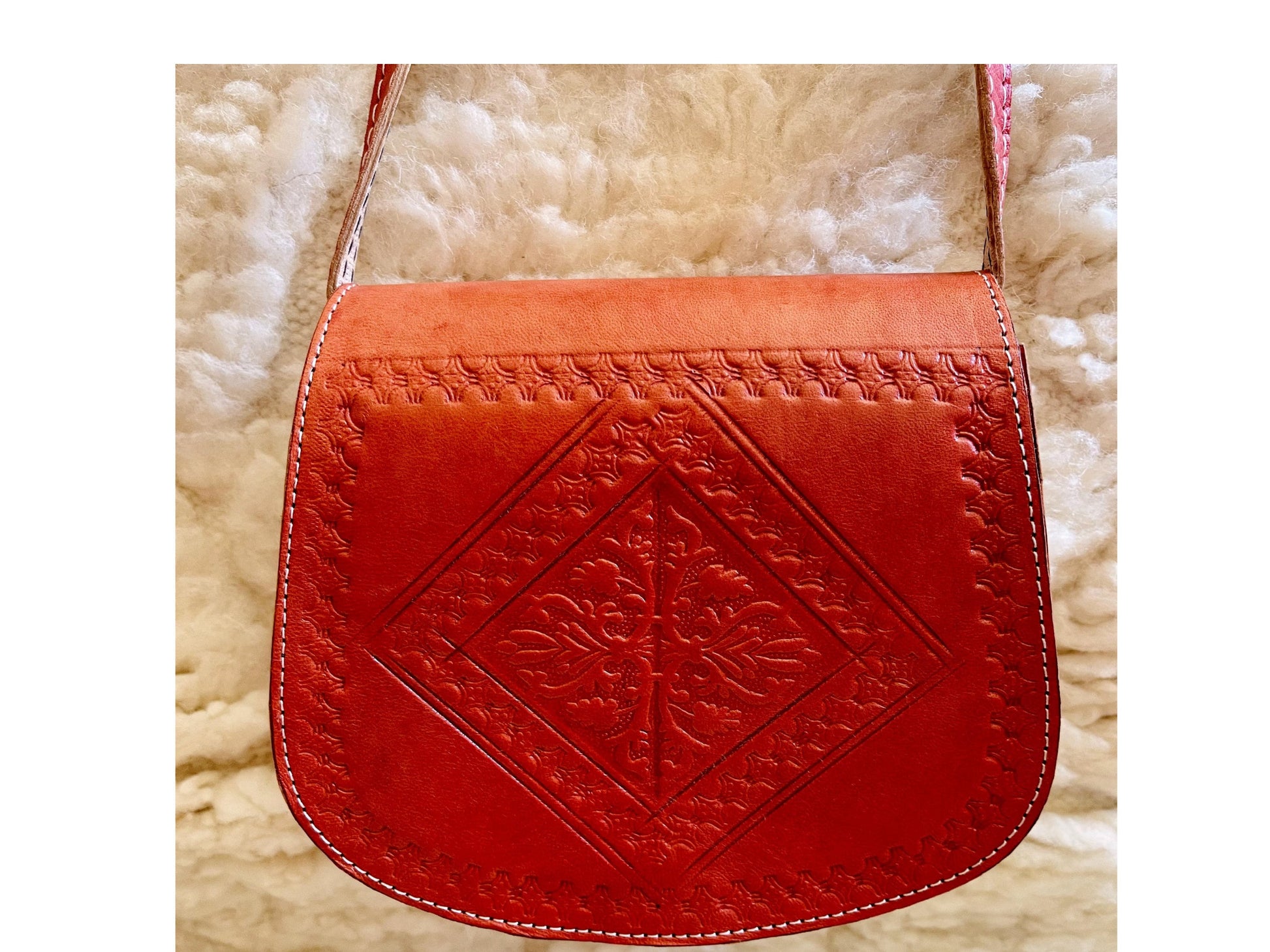 Moroccan Leather Bag, Genuine Leather Crossbody Bag, Moroccan Shoulder Bag, Women'S Leather Bag, Handmade Carved Leather Bag, Red Boho Bag