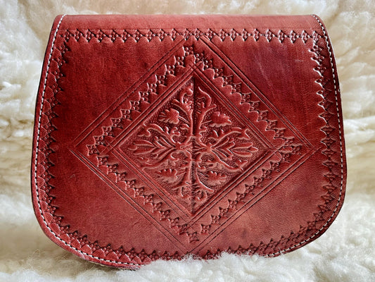 Moroccan Leather Bag, Genuine Leather Crossbody Bag, Moroccan Shoulder Bag, Women Leather Bag, Handmade Carved Leather Bag, Boho Bag