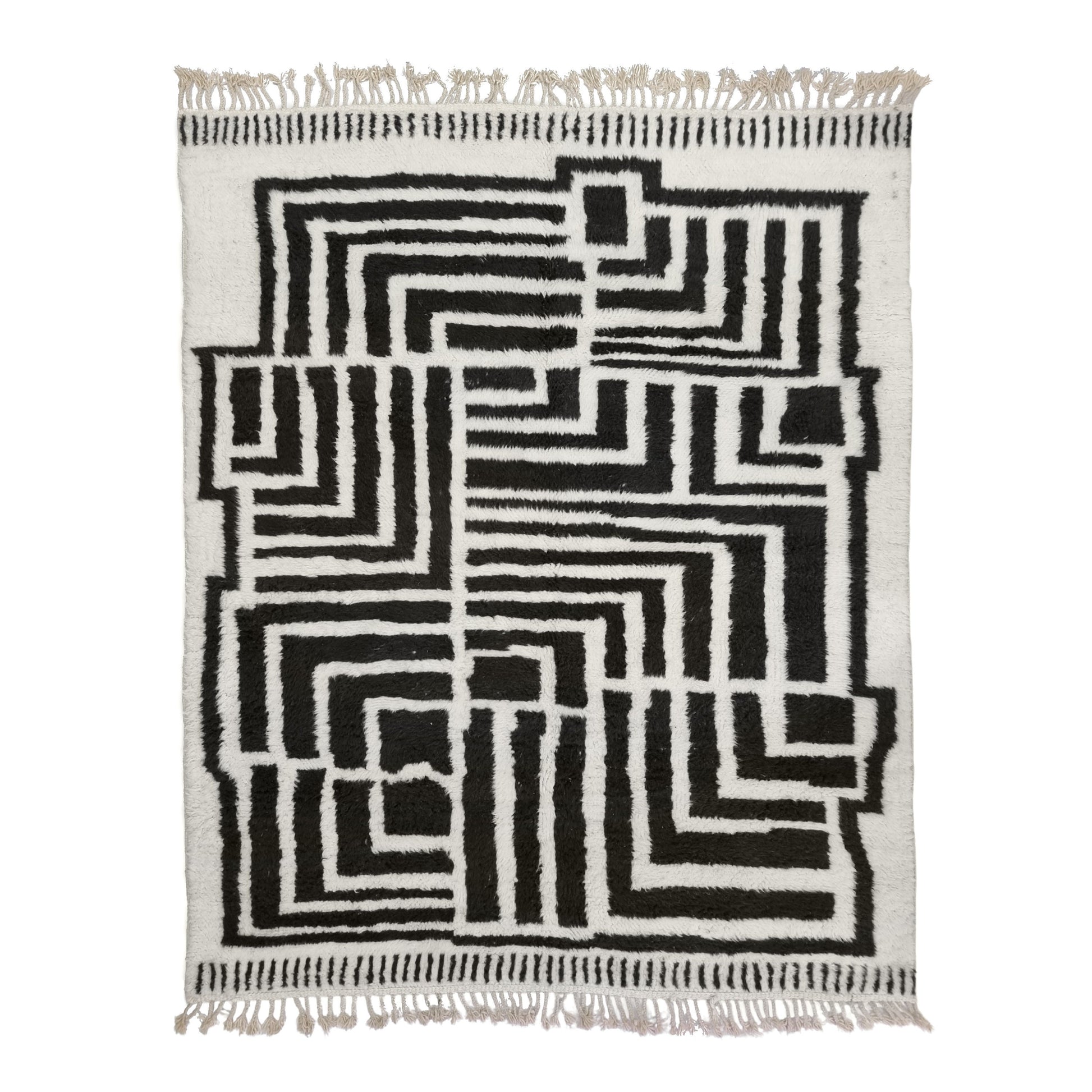 PRETTY MOROCCAN RUG, Handmade Beni Ourain Rug, Boho Black & White Rug, Custom Abstract Rug, Berber Handwoven Wool Rug, Cozy Chic Area Rug.