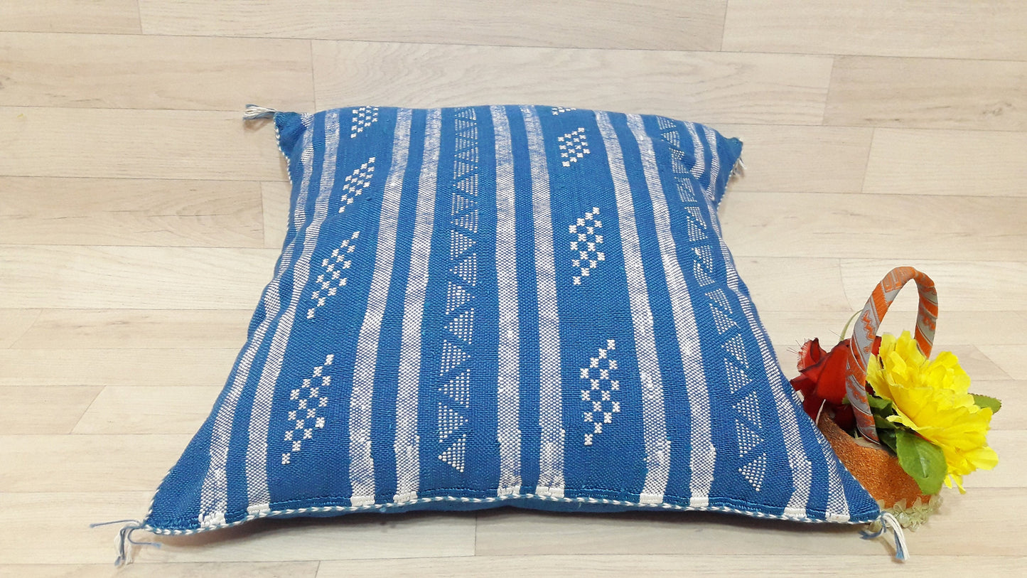 Cactus Silk Cushion Cover - Blue Sabra Pillow - Handmade Morocco Cushion