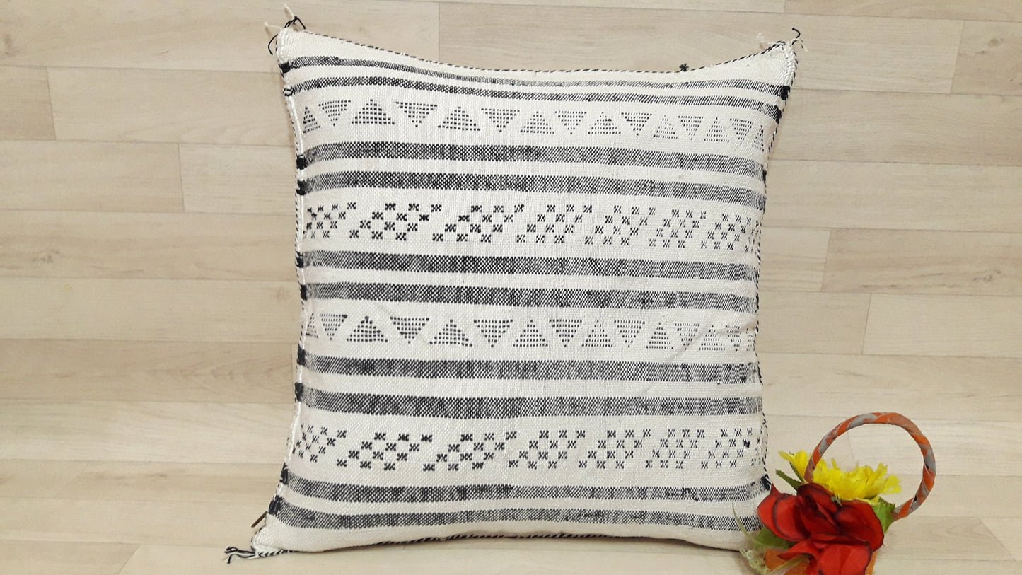 Cactus Silk Pillow Cover, Moroccan Boho Throw Pillow , Hand Woven Berber Pillow, Sabra Cactus Silk Cushion,Home Decor