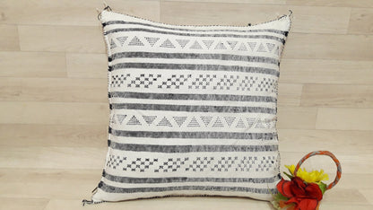 Cactus Silk Pillow Cover, Moroccan Boho Throw Pillow , Hand Woven Berber Pillow, Sabra Cactus Silk Cushion,Home Decor