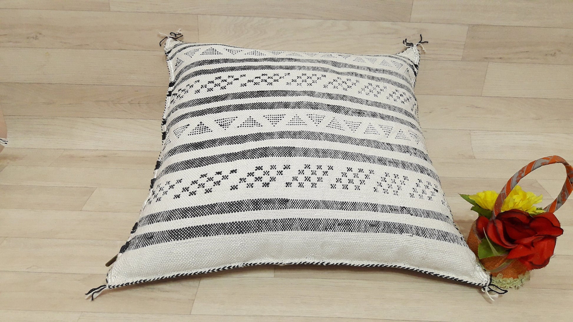 Cactus Silk Pillow Cover, Moroccan Boho Throw Pillow , Hand Woven Berber Pillow, Sabra Cactus Silk Cushion,Home Decor