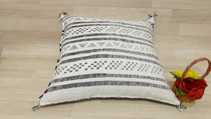 Cactus Silk Pillow Cover, Moroccan Boho Throw Pillow , Hand Woven Berber Pillow, Sabra Cactus Silk Cushion,Home Decor