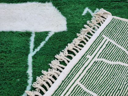 Exquisite MOROCCAN PINE RUG: Handmade Beni Ourain Wool Rug in Clover Green, Abstract Neutral Design, Elegant Berber Unique Greenish Carpet