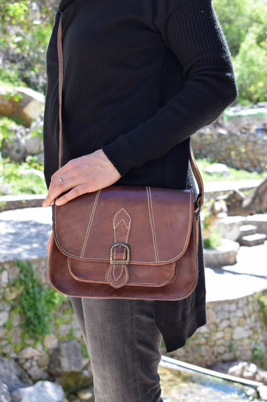 Moroccan Brown Leather Clutch, Leather Cross Body Bag , Moroccan Brown Handbag, Leather Moroccan Shoulder Bag, Leather Handbag