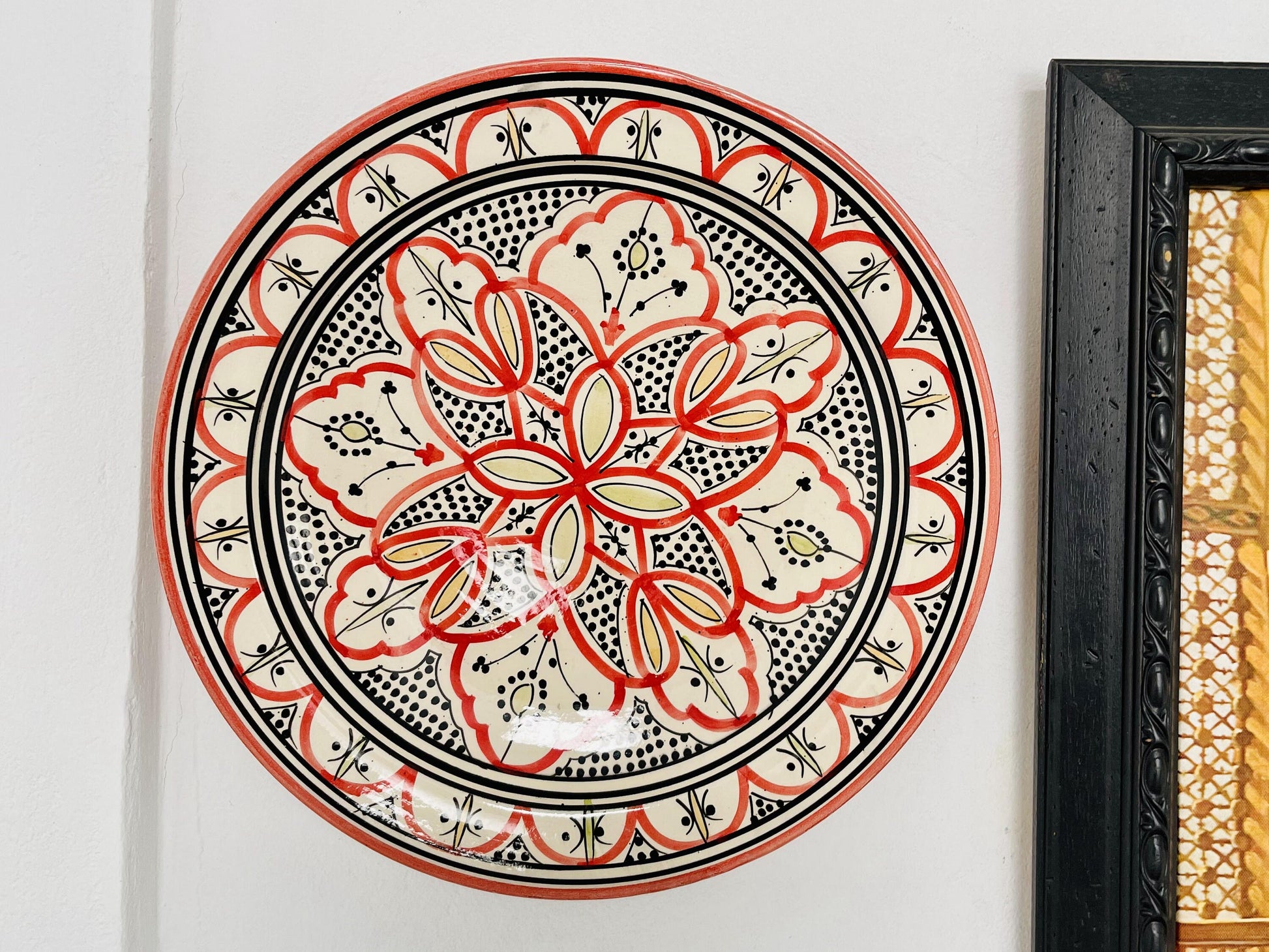 15 " Handmade Moroccan Hand-Painted Ceramic Plate , Home and Deco, Pottery Plate, Moroccan Wall Art, Very Beautiful Moroccan Antique Decor