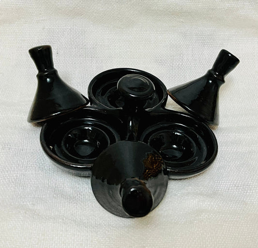 Moroccan Handmade Spice Tagine, Salt and Pepper Pots, Vintage Tagine, Spice Holder, Kitchen Décor, Pepper Condiment, Black Pottery
