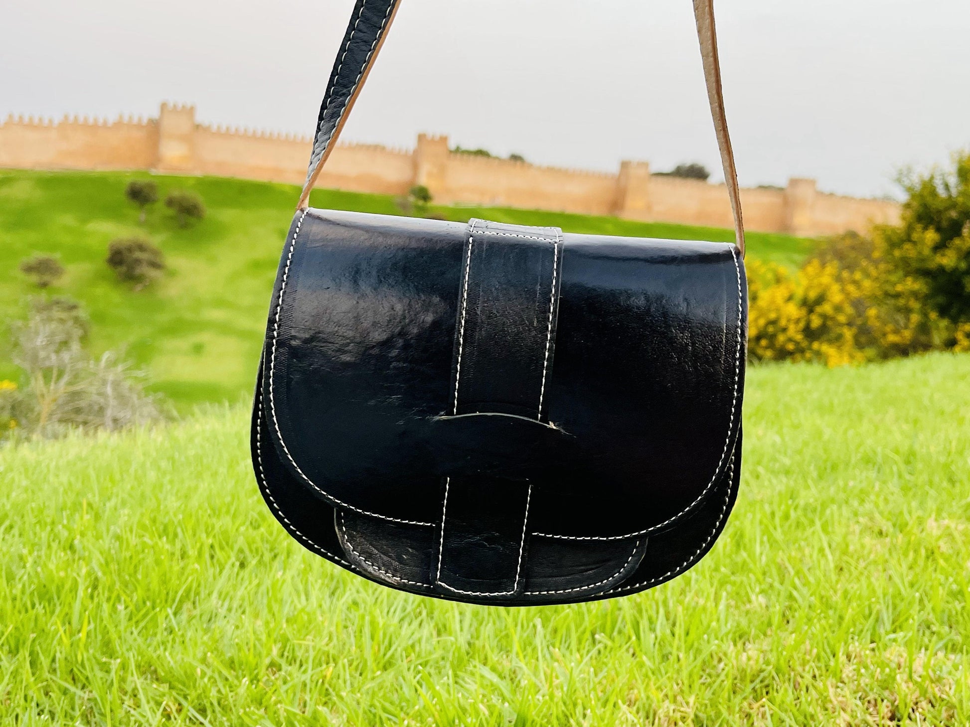 Moroccan Leather Bag, Genuine Leather Crossbody Bag, Moroccan Shoulder Bag, Women'S Leather Bag, Handmade Carved Leather Bag, Black Boho Bag