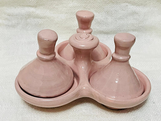 Moroccan Handmade Spice Tagine, Salt and Pepper Pots, Vintage Tagine, Spice Holder, Kitchen Décor, Pepper Condiment, Pink Pottery