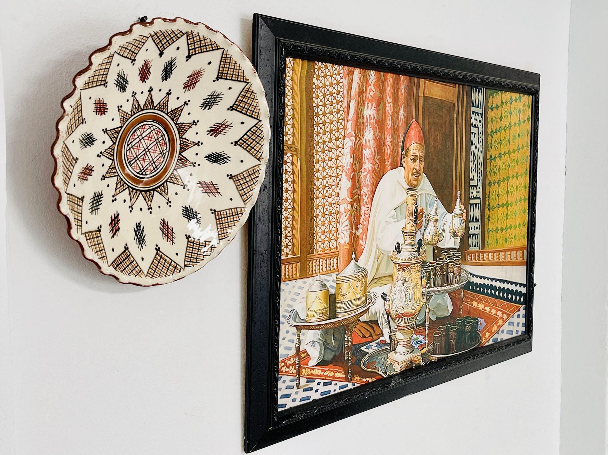 15 " Hand-Painted Original Ceramic Plate, Pottery Plate, Home and Deco, Moroccan Wall Art, Moroccan Antique Decor, Large Plate