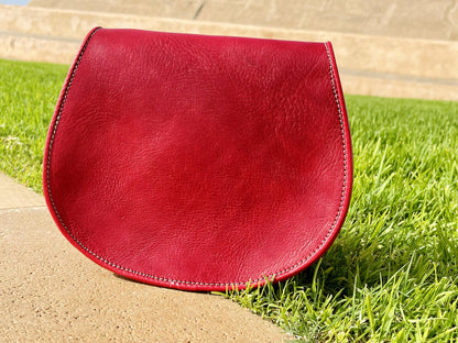 Moroccan Leather Bag, Genuine Leather Crossbody Bag, Moroccan Shoulder Bag, Women'S Leather Bag, Handmade Carved Leather Bag, Red Boho Bag