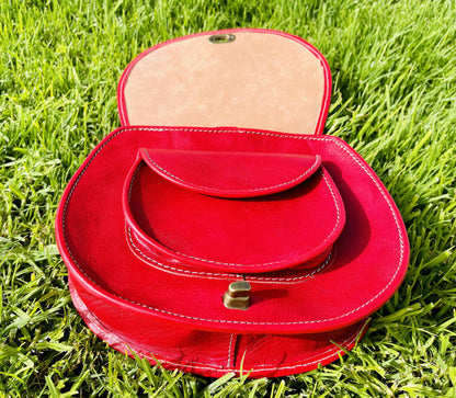 Moroccan Leather Bag, Genuine Leather Crossbody Bag, Moroccan Shoulder Bag, Women'S Leather Bag, Handmade Carved Leather Bag, Red Boho Bag