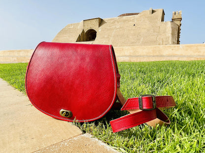 Moroccan Leather Bag, Genuine Leather Crossbody Bag, Moroccan Shoulder Bag, Women'S Leather Bag, Handmade Carved Leather Bag, Red Boho Bag