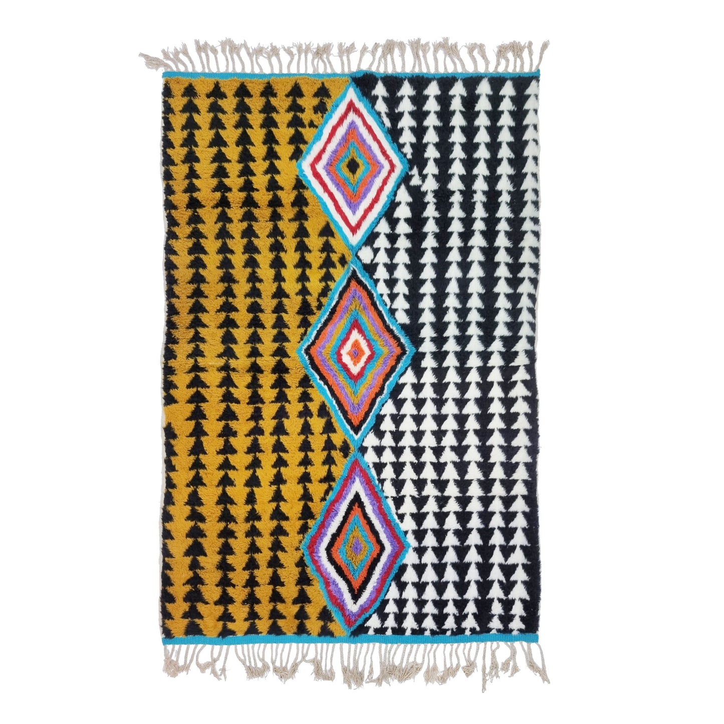 ABSTRACT UNIQUE RUG, Moroccan Handmade Rug, Mustard Black & White Rug, Sheep Wool Rug, Geometric Funky Berber Rug, Custom Made Colorful Rug