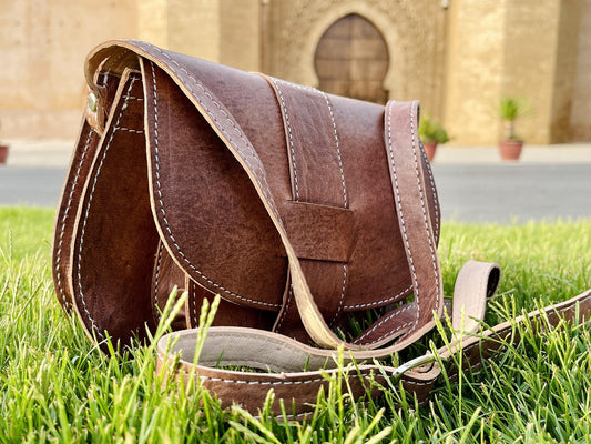 Moroccan Leather Bag, Genuine Leather Crossbody Bag, Moroccan Shoulder Bag, Women'S Leather Bag, Handmade Carved Leather Bag, Brown Boho Bag