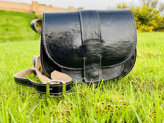 Moroccan Leather Bag, Genuine Leather Crossbody Bag, Moroccan Shoulder Bag, Women'S Leather Bag, Handmade Carved Leather Bag, Black Boho Bag