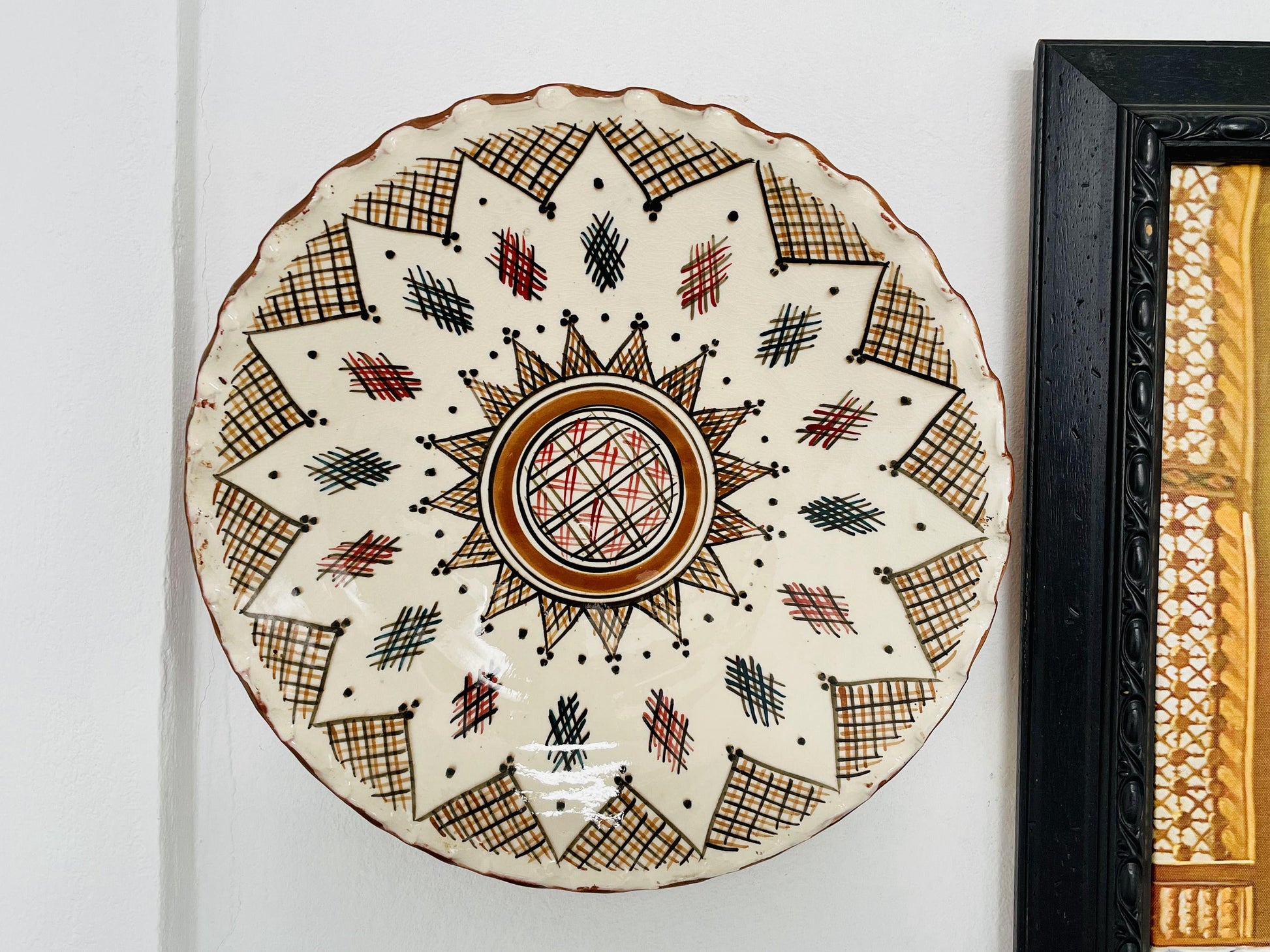 15 " Hand-Painted Original Ceramic Plate, Pottery Plate, Home and Deco, Moroccan Wall Art, Moroccan Antique Decor, Large Plate
