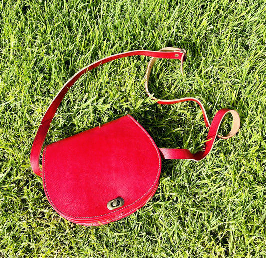 Moroccan Leather Bag, Genuine Leather Crossbody Bag, Moroccan Shoulder Bag, Women'S Leather Bag, Handmade Carved Leather Bag, Red Boho Bag