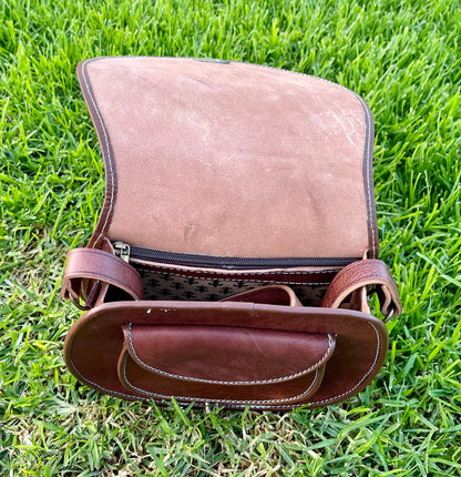 Moroccan Leather Bag, Genuine Leather Crossbody Bag, Moroccan Shoulder Bag, Women'S Leather Bag, Handmade Carved Leather Bag, Brown Boho Bag