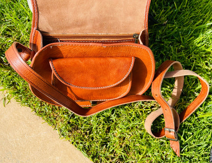 Moroccan Leather Bag, Genuine Leather Crossbody Bag, Moroccan Shoulder Bag, Women'S Leather Bag, Handmade Carved Leather Bag, Brown Boho Bag
