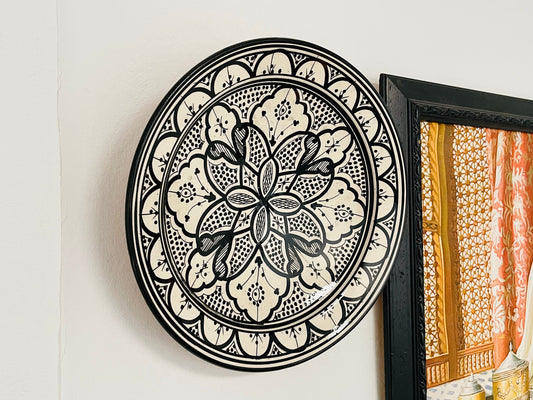 14"Hand-Painted Original Ceramic Plate, Pottery Plate, Home and Deco, Moroccan Wall Art, Moroccan Antique Decor, Large Plate
