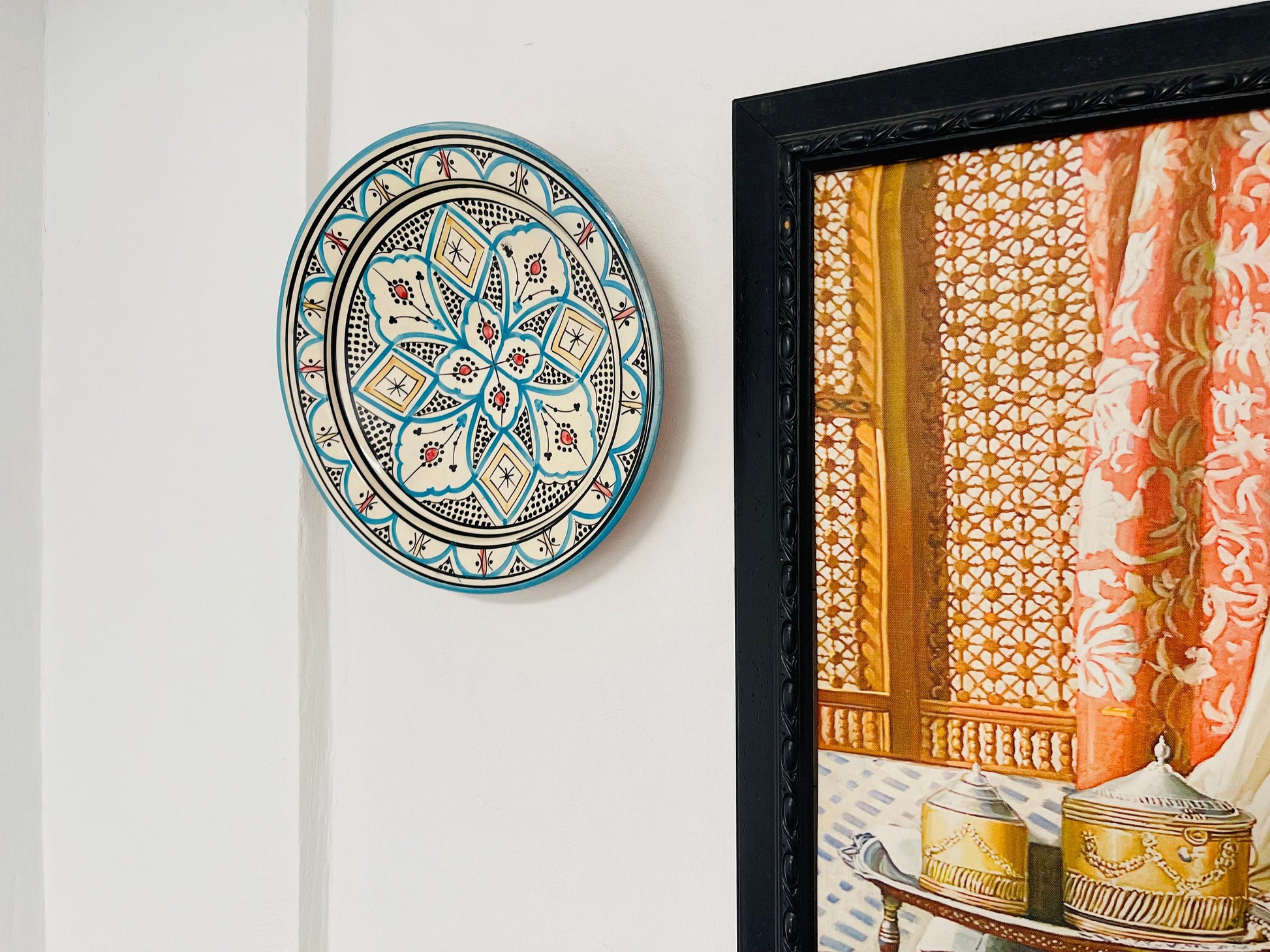 14"Handmade Moroccan Plate, Hand-Painted Pottery Plate, Home and Deco, Moroccan Wall Art, Very Beautiful Moroccan Antique Decor