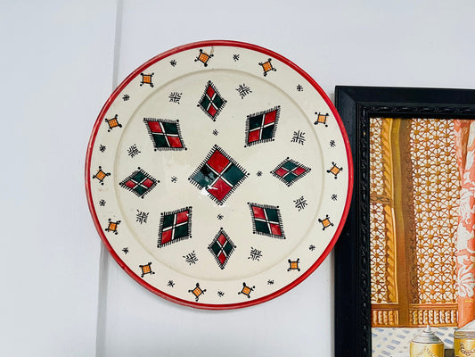 17"Hand-Painted Original Ceramic Plate, Pottery Plate, Home and Deco, Moroccan Wall Art, Moroccan Antique Decor, Large Plate