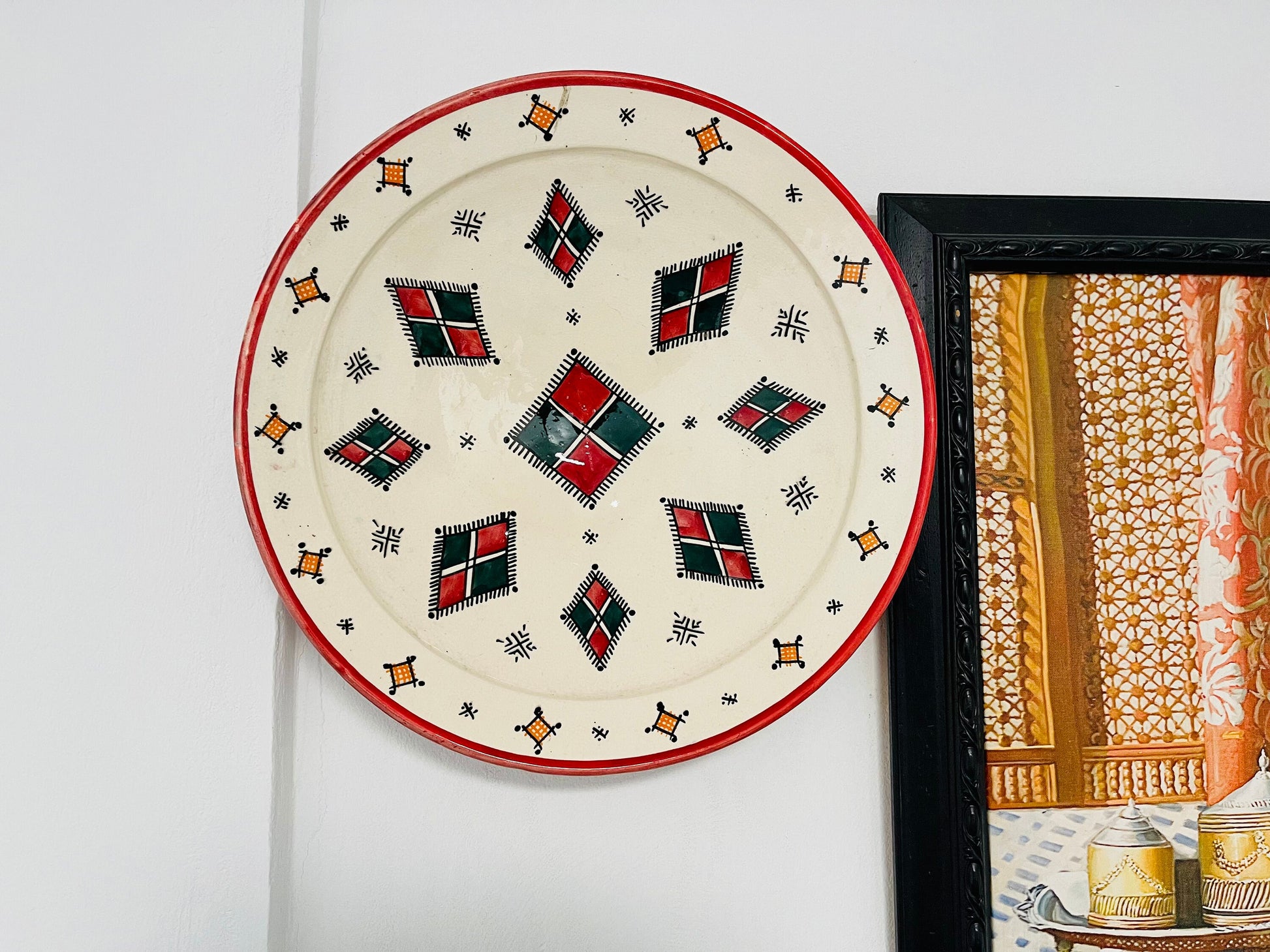 17"Hand-Painted Original Ceramic Plate, Pottery Plate, Home and Deco, Moroccan Wall Art, Moroccan Antique Decor, Large Plate