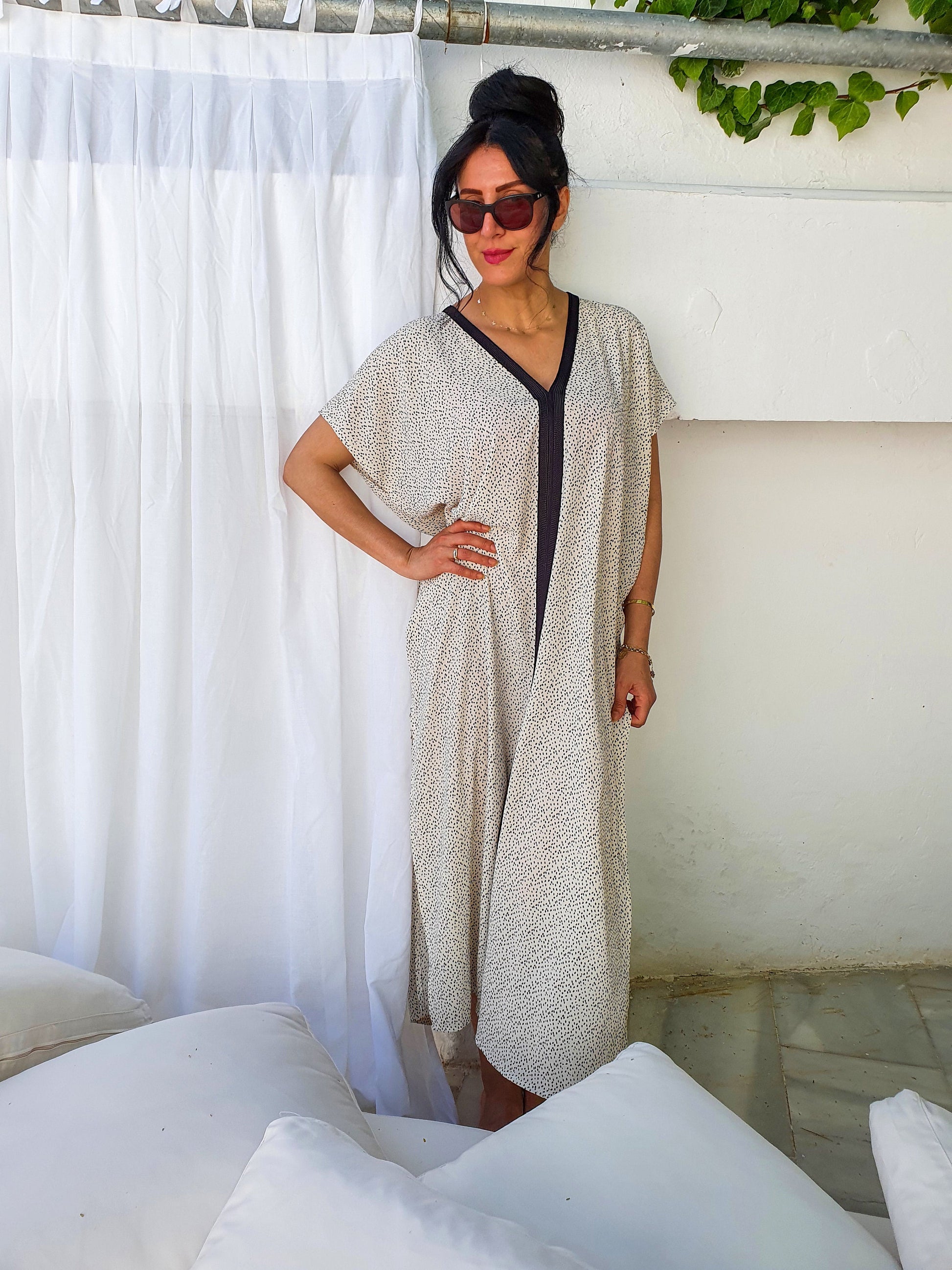 Moroccan Kaftan, Handmade Kaftan, Polka Dot Dress, Oversized Dress, Summer Dress, Maternity Dress, Caftan, Loose Dress