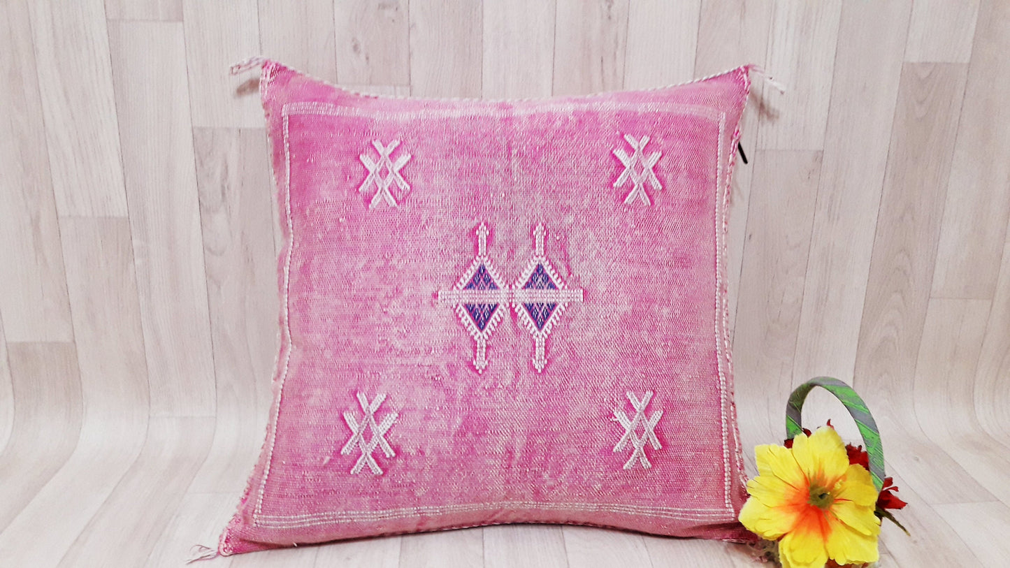 Cactus Silk Pillow Cover, Moroccan Boho Throw Pillow ,Hand Woven Berber Pillow, Sabra Cactus Silk Cushion Cover,Pillow,Cushion.Home Decor