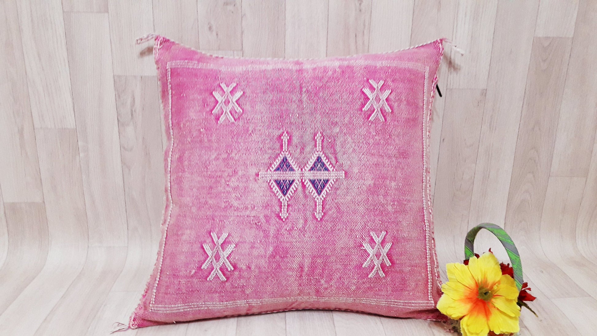 Cactus Silk Pillow Cover, Moroccan Boho Throw Pillow ,Hand Woven Berber Pillow, Sabra Cactus Silk Cushion Cover,Pillow,Cushion.Home Decor
