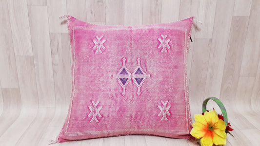 Cactus Silk Pillow Cover, Moroccan Boho Throw Pillow ,Hand Woven Berber Pillow, Sabra Cactus Silk Cushion Cover,Pillow,Cushion.Home Decor