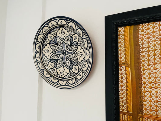 14"Handmade Moroccan Plate, Hand-Painted Pottery Plate, Home and Deco, Moroccan Wall Art, Very Beautiful Moroccan Antique Decor
