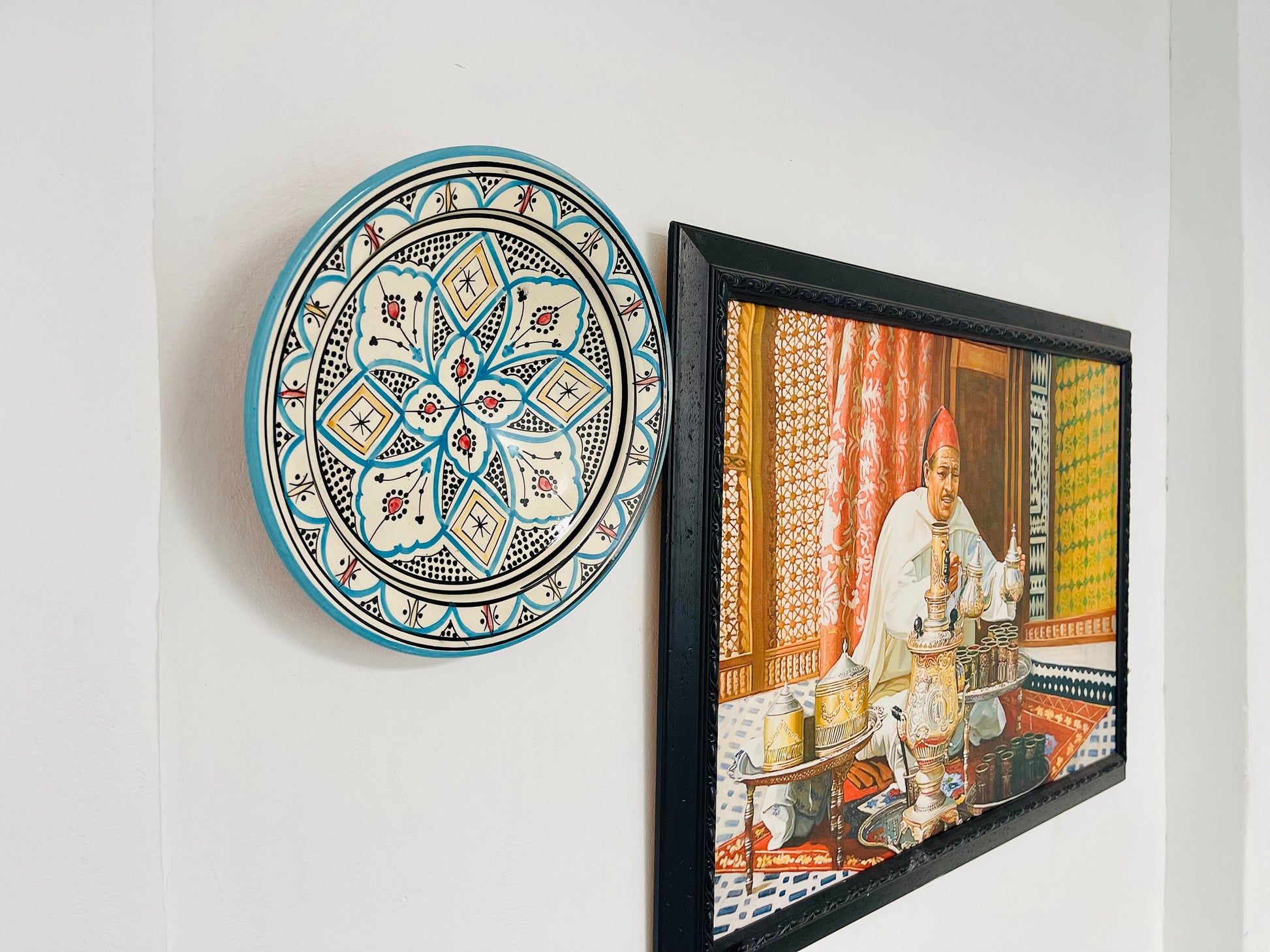 14"Handmade Moroccan Plate, Hand-Painted Pottery Plate, Home and Deco, Moroccan Wall Art, Very Beautiful Moroccan Antique Decor