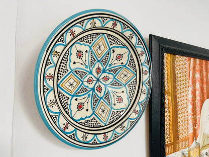 14"Handmade Moroccan Plate, Hand-Painted Pottery Plate, Home and Deco, Moroccan Wall Art, Very Beautiful Moroccan Antique Decor