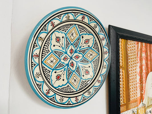 14"Handmade Moroccan Plate, Hand-Painted Pottery Plate, Home and Deco, Moroccan Wall Art, Very Beautiful Moroccan Antique Decor