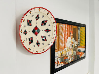 17"Hand-Painted Original Ceramic Plate, Pottery Plate, Home and Deco, Moroccan Wall Art, Moroccan Antique Decor, Large Plate